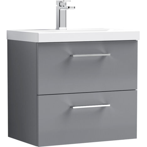 Balterley Level Contemporary Bathroom 2 Soft Close Drawer & Thin-Edge Wall Hung Vanity Unit Basin, Satin Grey, 600mm