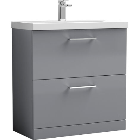 Balterley Level Contemporary Bathroom 2 Soft Close Drawer & Thin-Edge Floor Standing Vanity Unit Basin, Satin Grey, 800mm