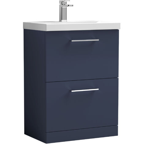 Balterley Level Contemporary Bathroom Floor Standing 2-Drawer Vanity & Basin, Midnight Blue, 600mm