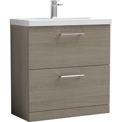 Balterley Level Floor Standing 2 Soft Close Drawer & Thin-Edge Bathroom Vanity Unit Basin, Solace Oak, 800mm