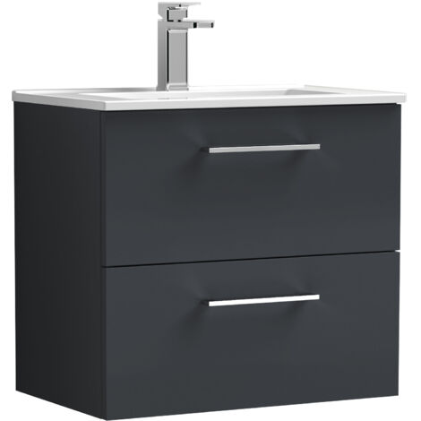 Balterley Level Modern Bathroom 2 Soft Close Drawer & Minimalist Wall Hung Vanity Unit Basin, Dark Grey, 440mm