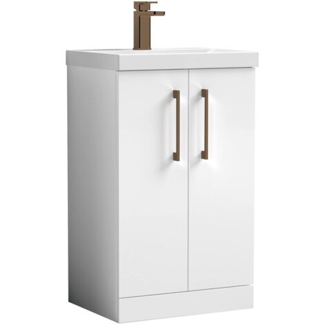 Balterley Bramshall Modern Bathroom 2 Soft Close Door & Mid-Edge Vanity Unit Basin, Gloss White, 500mm (1/4)