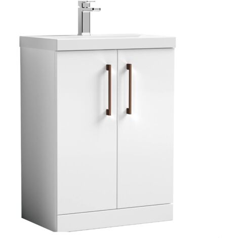 Balterley Bramshall Modern Bathroom 2 Soft Close Door & Mid-Edge Vanity Unit Basin, Gloss White, 600mm (1/4)