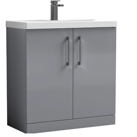 Balterley Bramshall Contemporary Bathroom Floor Standing 2-Door Vanity Unit & Mid-Edge Basin, Satin Grey, 800mm (1/4)