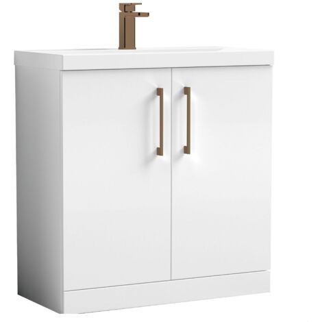 Balterley Bramshall Contemporary Bathroom Floor Standing 2-Door Vanity Unit & Mid-Edge Basin, Gloss White, 800mm (1/4)
