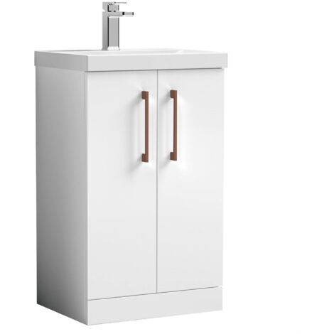 Balterley Bramshall Modern Bathroom 2 Soft Close Door & Mid-Edge Vanity Unit Basin, Gloss White, 500mm (1/4)