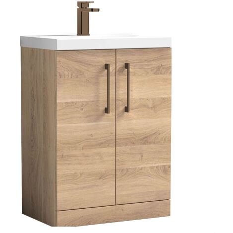 Balterley Bramshall Contemporary Bathroom Floor Standing 2-Door Vanity & Basin, Bleached Oak, 600mm (1/4)