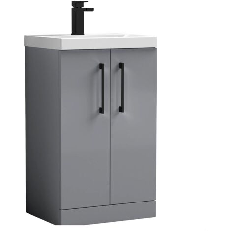 Balterley Bramshall Modern Bathroom 2 Soft Close Door & Mid-Edge Vanity Unit Basin, Satin Grey, 500mm (1/4)