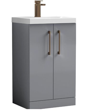 Balterley Bramshall Modern Bathroom 2 Soft Close Door & Mid-Edge Vanity Unit Basin, Satin Grey, 500mm (1/4)
