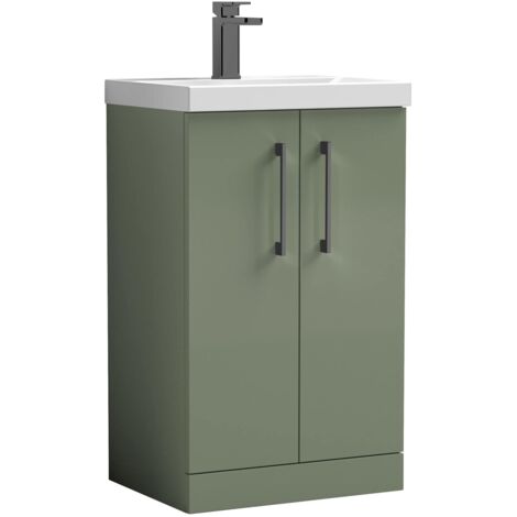 Balterley Bramshall Modern Bathroom 2 Soft Close Door & Mid-Edge Vanity Unit Basin, Satin Green, 500mm (1/4)