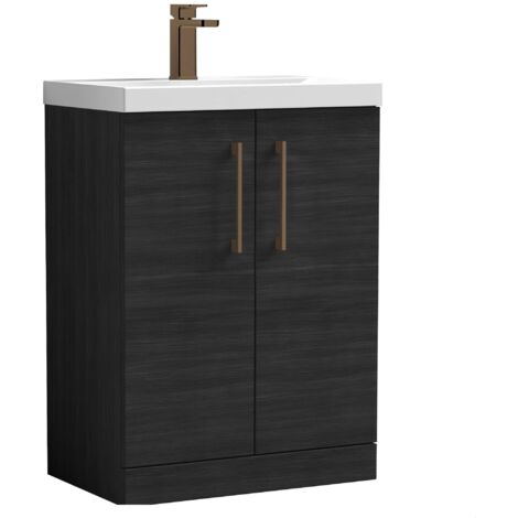 Balterley Bramshall Contemporary Bathroom Floor Standing 2-Door Vanity Unit & Mid-Edge Basin, Charcoal Black, 600mm (1/4)