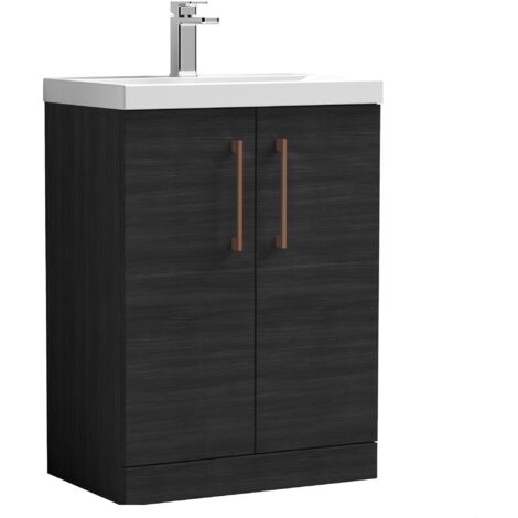 Balterley Bramshall Contemporary Bathroom Floor Standing 2-Door Vanity Unit & Mid-Edge Basin, Charcoal Black, 600mm (1/4)