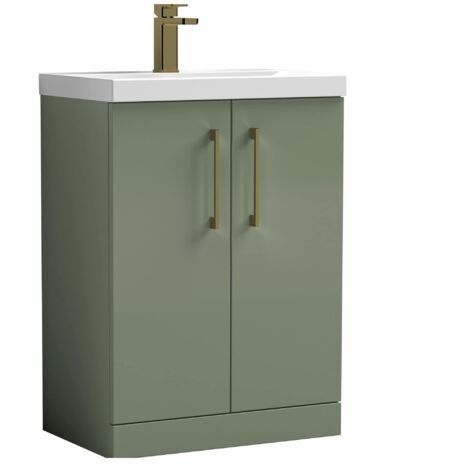 Balterley Bramshall Contemporary Floor Standing 2-Door Vanity & Mid-Edge Basin, Satin Green, 600mm (1/4)