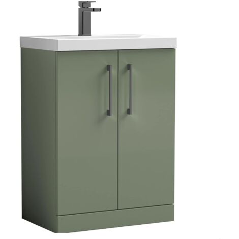 Balterley Bramshall Contemporary Floor Standing 2-Door Vanity & Mid-Edge Basin, Satin Green, 600mm (1/4)
