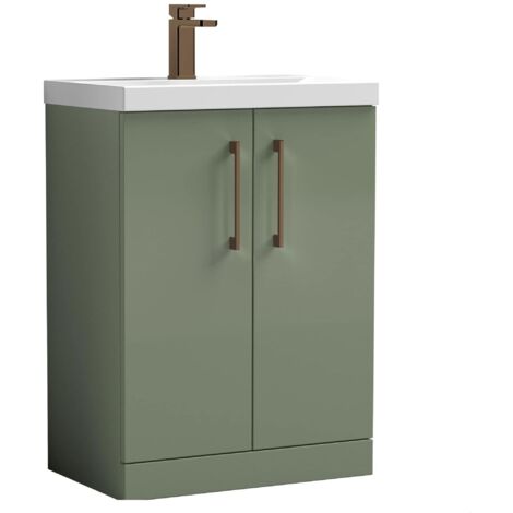 Balterley Bramshall Contemporary Bathroom 2-Door Vanity & Mid-Edge Basin, Satin Green, 600mm (1/4)