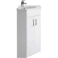 Gloss White Corner Basin Vanity Unit - Supplied with Basin & Handles