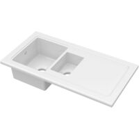 Fireclay Kitchen Drop In Sink - 1.5 Bowls & Grooved Draining Area (Wastes Sold Separately) - White - 1010mm x 525mm - Balterley