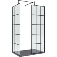 8mm Glass Walk In Wetroom Screens with Matt Black Framed Design and Slate Grey Shower Tray - 1200 x 900mm