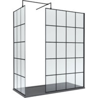 8mm Glass Walk In Wetroom Screens with Matt Black Framed Design and Slate Grey Shower Tray - 1700 x 800mm