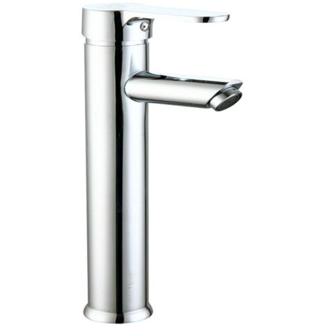 Robinet de lavabo de salle de bain Ganges à levier unique haut en laiton avec ensemble de fixation couleur chrome (1/5)