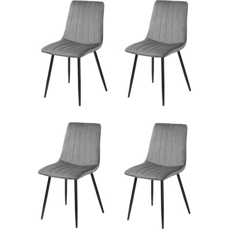 Lot de quatre chaises de salle à manger de style vintage avec assise et dossier en velours gris pierre modèle Denia. (1/5)