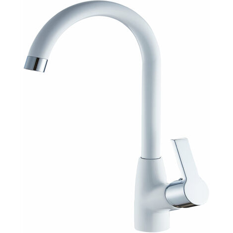 Mitigeur de cuisine blanc – Bec pivotant haut – Cartouche céramique 40 mm – Corps laiton – Poignées en zinc – Pression 3/4 bars (1/2)