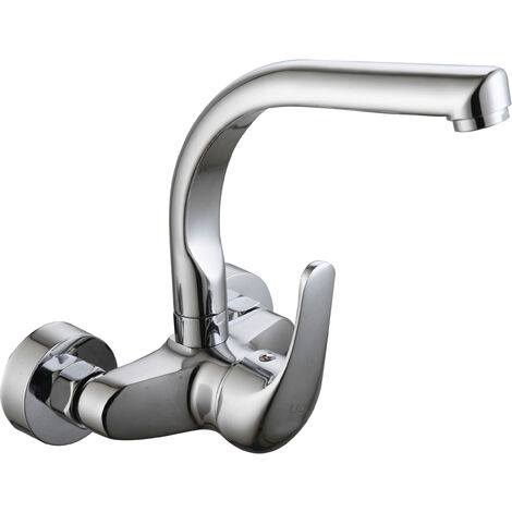 Robinet mural de cuisine – Monocommande – Bec tubulaire orientable – Entraxe 11 cm – Corps en laiton – Finition chrome – Dp Griferia (1/2)