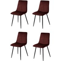 Lot de quatre chaises de salle à manger de style vintage avec assise et dossier en velours, modèle Denia en couleur marron.