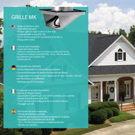 AIROPE-MK-Grille d'Aération en Acier Inoxydable 150 mm -Résistante aux Intempéries avec Clapet Anti-Retour-Parfaite pour Sèche-linge,Hottes, Ventilations,Conduits d'Échappement