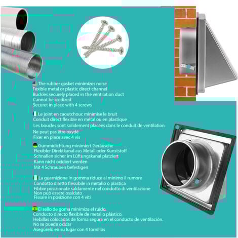 AIROPE-MK-Grille d'Aération en Acier Inoxydable 150 mm -Résistante aux Intempéries avec Clapet Anti-Retour-Parfaite pour Sèche-linge,Hottes, Ventilations,Conduits d'Échappement