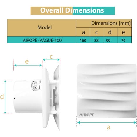 AIROPE -VAGUE- 100 mm Ventilateur,Extracteur d'Air avec Clapet Anti-Retour, 92 m3/h ,VMC, Design Moderne et Aspect Esthétique pour Salle de Bain,Cuisine,Bureau,WC,Silencieux,Garantie 5 ANS