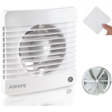 AIROPE-SILENTA-100 mm Humidity Sensor & Timer,Ventilateur,VMC,Extracteur d'Air avec Clapet Anti-Retour + Moustiquaire Intégré,7 W,dB(A) 26,VMC pour Salle de Bain,Cuisine,Bureau,WC,Silencieux,Garantie 