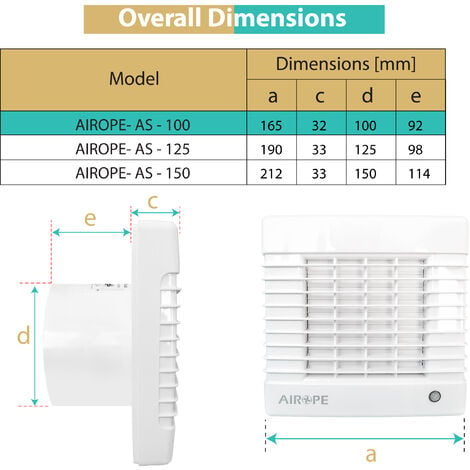 Airope,100 mm Extracteur D'air Silencieux,107 m3/h,14 W,Conduit en  ligne,Axial de la gain,Économe en énergie,Pour le