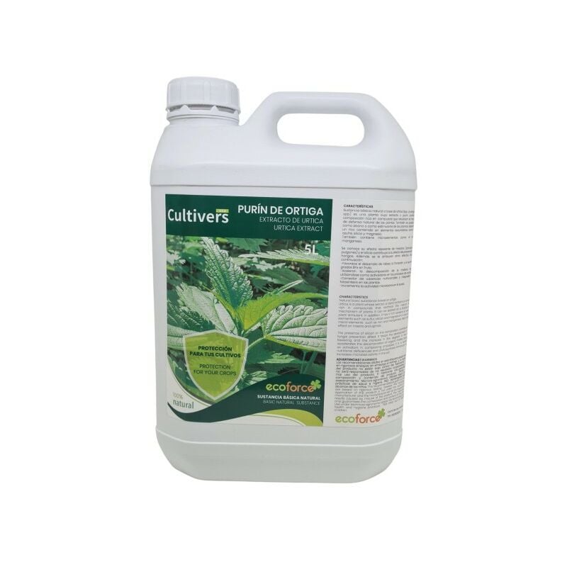 CULTIVERS Purín de Ortiga Ecológico 5 L. Corrige la clorosis férrica. Abono preventivo contra las plagas control de hongos.