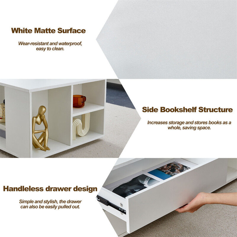 Table Basse Clanche Brillante Avec 4 Tiroirs, Table De Salon Avec 16 Couleurs De Lumieres Led Pour Salon Chambre A Coucher Usb 85115030