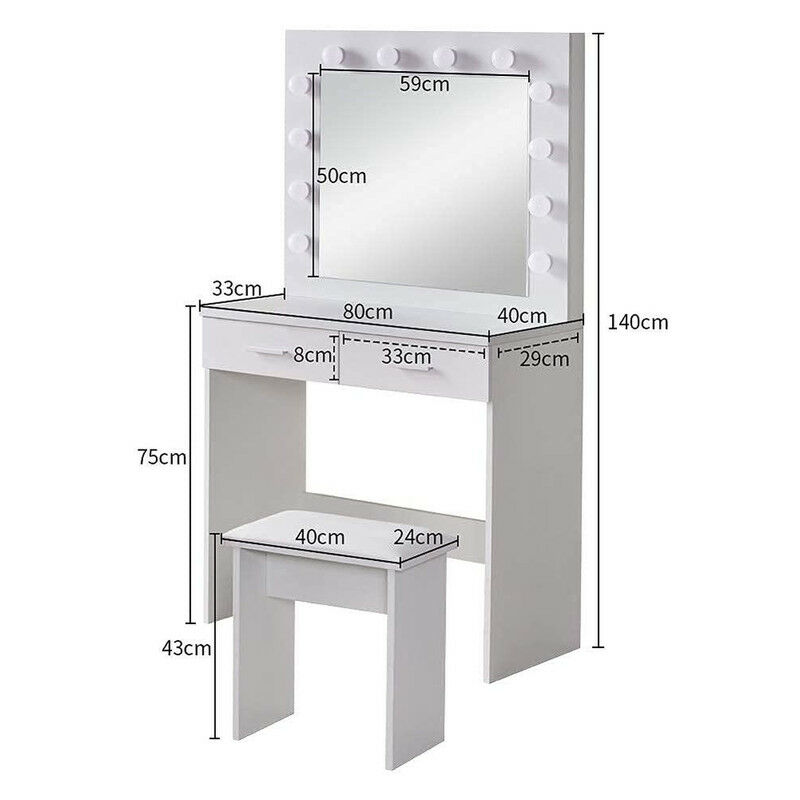 Coiffeuse Blanche Avec Miroir LED 3 Couleurs - 5 Tiroirs De Rangement, 149cm De Haut, Idéale Chambre Et Salon