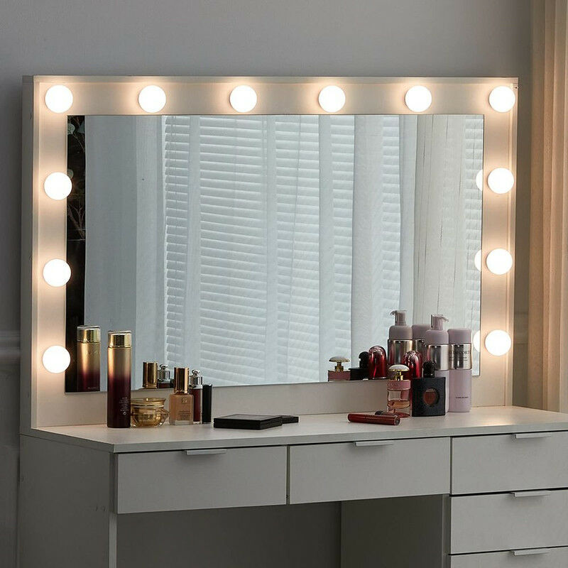 Coiffeuse Table de toilette Table de maquillage + LED + tabouret Maria