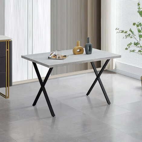 Table de salle à manger rectangulaire effet béton, 4-6 personnes,avec pieds en métal en forme de X,120cm,Gris (1/5)