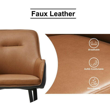 Fauteuils Tonneaux Rembourrés Chairus - Lot De 2, Cuir Synthétique Imperméable, Pieds Métal, Couleur Marron