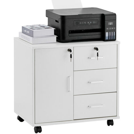 Clipop – Caisson de bureau sur roulettes avec 3 tiroirs – MDF blanc – Dimensions 60 x 40 x 57 cm – Armoire verrouillable pour documents