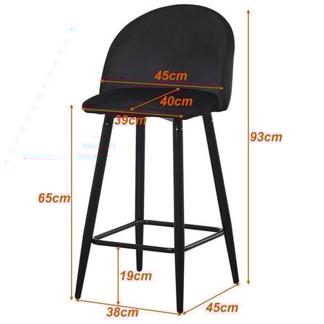 Noir Lot de 2 tabourets de bar en velours avec pieds en métal, en forme de coquillage