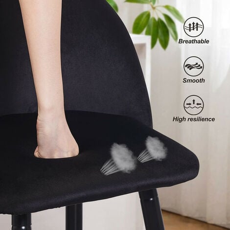 Noir Lot de 2 tabourets de bar en velours avec pieds en métal, en forme de coquillage