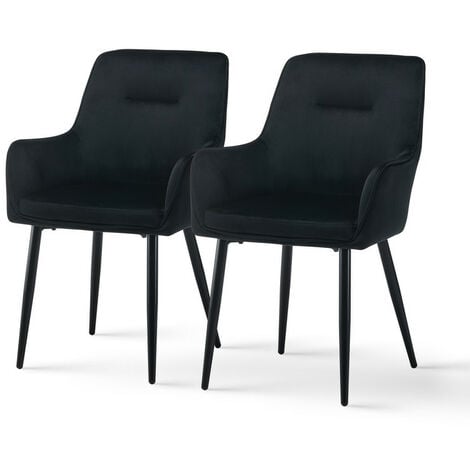 CLIPOP Lot de 2 chaises de Salle à Manger rembourrées en Velours avec accoudoir,cuisine, Noir