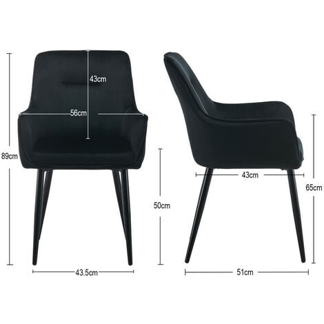 CLIPOP Lot de 2 chaises de Salle à Manger rembourrées en Velours avec accoudoir,cuisine, Noir