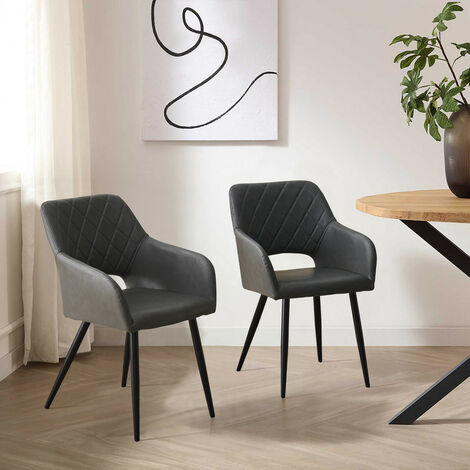 CLIPOP Lot de 2 chaises de salle à manger, Chaise de cuisine en simili-cuir, Gris (1/5)