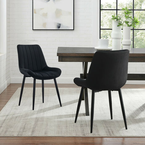 Clipop – Lot de 2 chaises de salle à manger rembourrées en velours noir – Dossier ergonomique – Pieds en métal – Hauteur d'assise 48,5 cm (1/5)