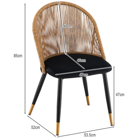 CLIPOP Lot de 2 chaises de salle à manger en rotin avec siège rembourré, accoudoirs, rétro, noir