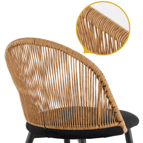 CLIPOP Lot de 2 chaises de salle à manger en rotin avec siège rembourré, accoudoirs, rétro, noir