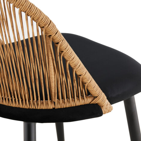CLIPOP Lot de 2 chaises de salle à manger en rotin avec siège rembourré, accoudoirs, rétro, noir