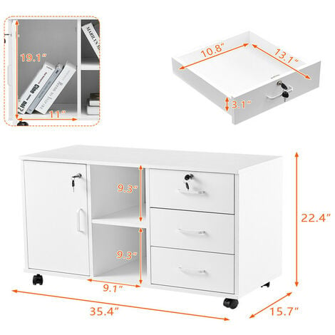 Caisson avec tiroir meuble de rangement bureau pour format A4 dossier  suspendu support pour imprimante style industriel